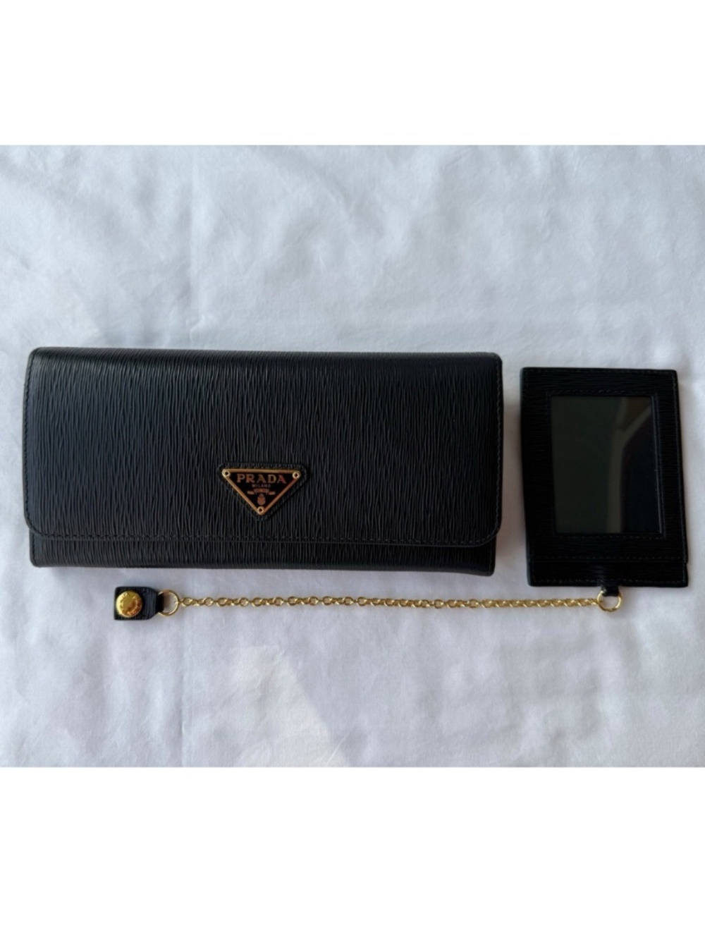 Prada Saffiano Wallet Leather with Detachable ID Card Case and GHW